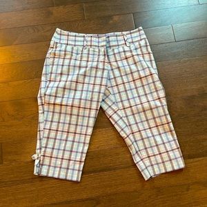 ADDIDAS: Women’s Golf Shorts, Light blue plaid with pink and dark purple plaid